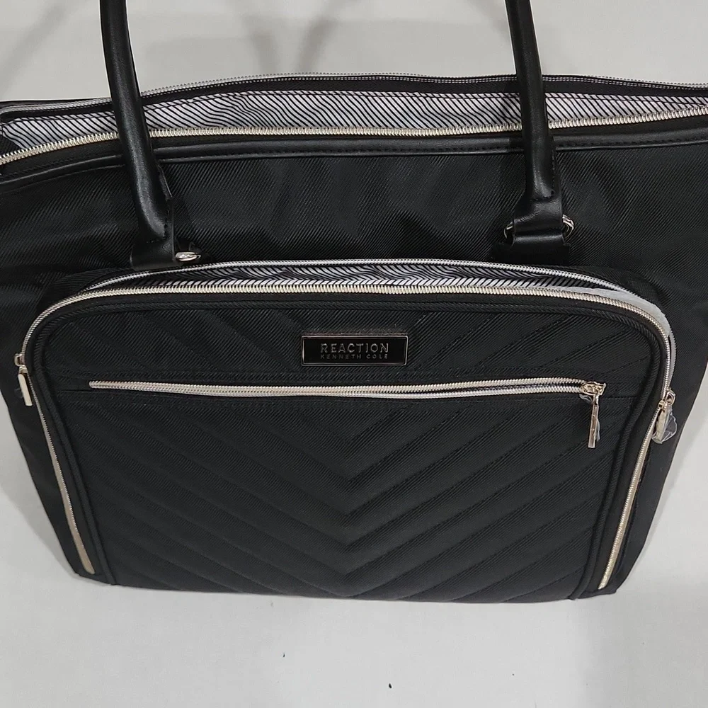 Kenneth Cole Black Quilted Chevron Laptop Travel Work Tote Bag NEVER USED